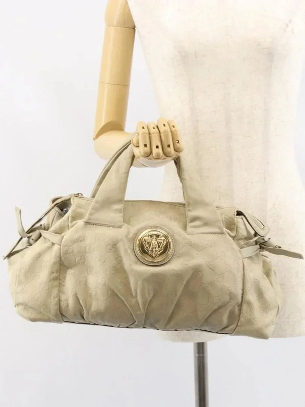 GUCCI GG Canvas Guccissima Histeria Bag Leather Ivory Gold 197020 Auth 159286 - Picture 15 of 16